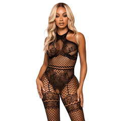 LEG AVENUE - BODYSTOCKING HALTER DE RED TALLA ÚNICA - NEGRO