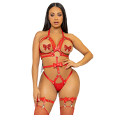 LEG AVENUE - KINK - HARNAIS CLOUTÉ O-RING TEDDY TAILLE S - ROUGE