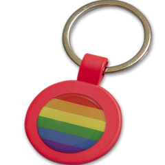 PRIDE - ROUND FUSCIA METAL KEYRING WITH LGBT FLAG