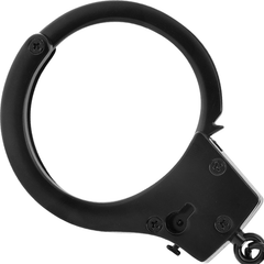 FETISH SUBMISSIVE - BLACK METAL HANDCUFFS WITH SKULL KEY