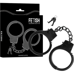FETISH SUBMISSIVE - BLACK METAL HANDCUFFS WITH SKULL KEY