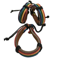 PRIDE - BROWN LEATHER BRACELET LGBT FLAG