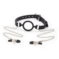 OHMAMA FETISH - RING GAG WITH CHAINS AND TELEPHONE CLAMPS