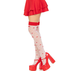 LEG AVENUE - CALCETINES ALTOS SETAS ROJO/BLANCO