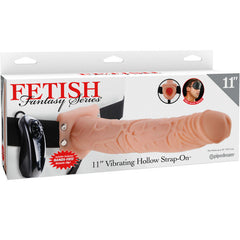 FETISH FANTASY SERIES - 11 HOLLOW VIBRATING STRAP-ON WITH BEADS 27.9CM FLESH