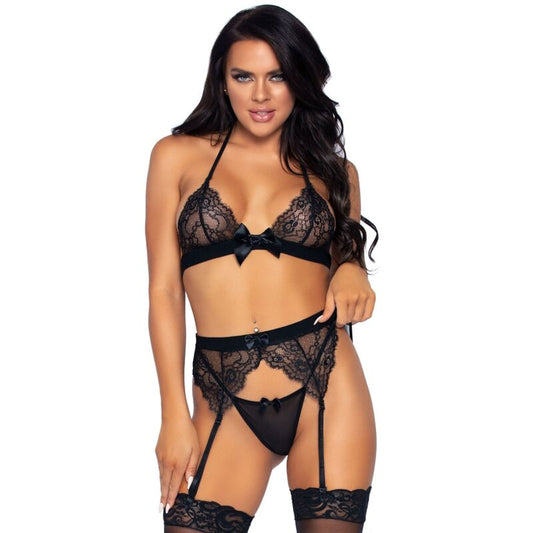 LEG AVENUE - THREE PIECE SET TOP, GARTER BELT AND THONG