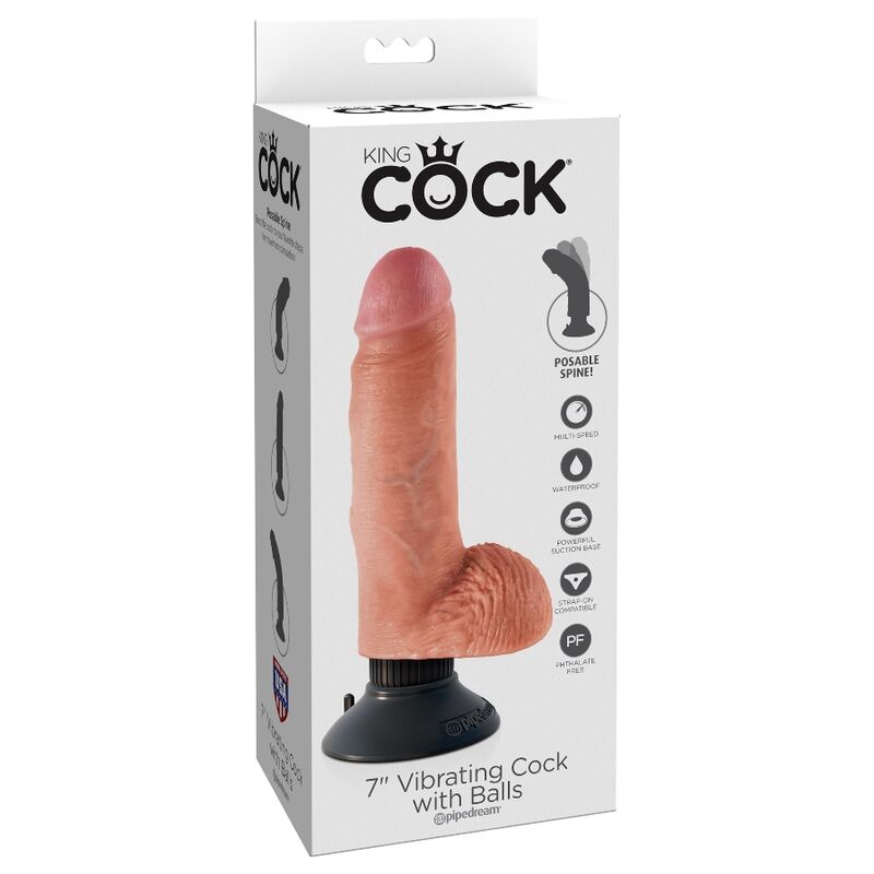 KING COCK - GODE VIBRATEUR AVEC TESTICULES 17.78 CM NATUREL