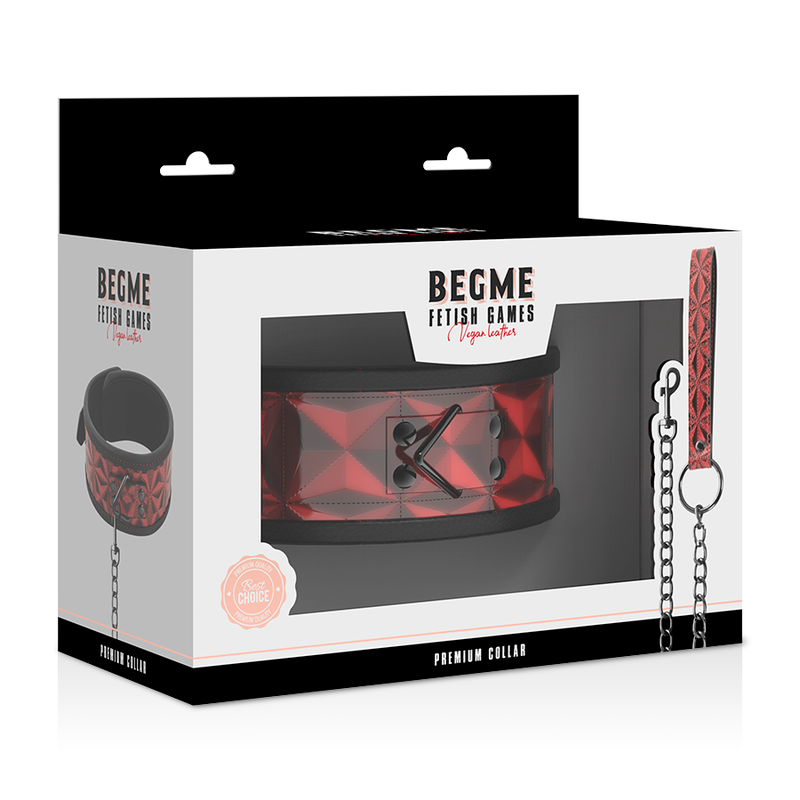 BEGME - PREMIUM VEGAN LEATHER COLLAR RED EDITION WITH NEOPRENE LINING