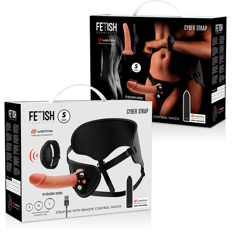 FETISH SUBMISSIVE CYBER STRAP - ARNÉS CON DILDO Y CONTROL REMOTO BULLET WATCHME S TECHNOLOGY