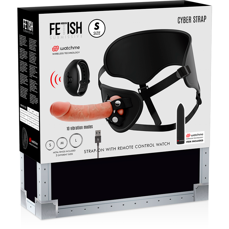 FETISH SUBMISSIVE CYBER STRAP - ARNÉS CON DILDO Y CONTROL REMOTO BULLET WATCHME S TECHNOLOGY