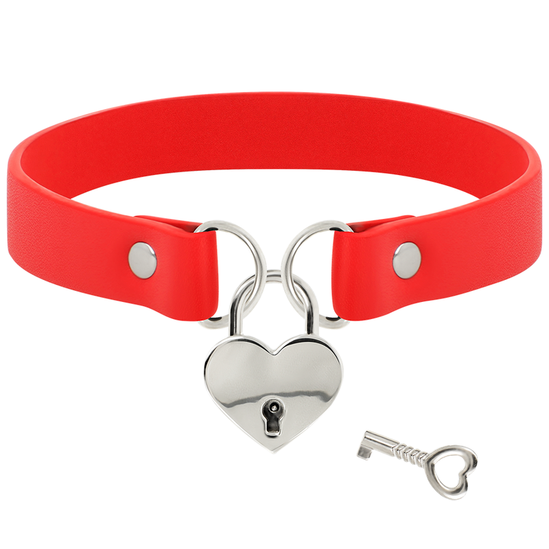 COQUETTE CHIC DESIRE - COLLAR DE CUERO VEGANO ROJO CON CORAZÓN ¿ACCESORIO CON LLAVE?