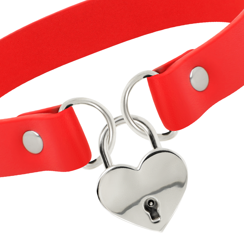 COQUETTE CHIC DESIRE - COLLAR DE CUERO VEGANO ROJO CON CORAZÓN ¿ACCESORIO CON LLAVE?