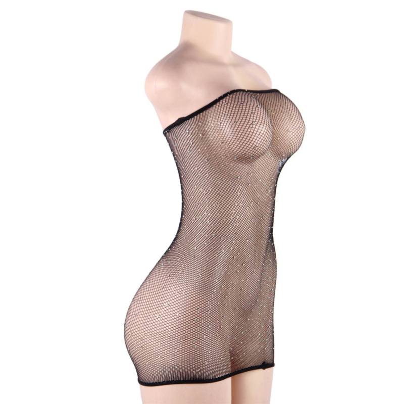 QUEEN LINGERIE - VESTIDO BODY DE MALLA CON DIAMANTES S/L