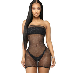 QUEEN LINGERIE - VESTIDO BODY DE MALLA CON DIAMANTES S/L