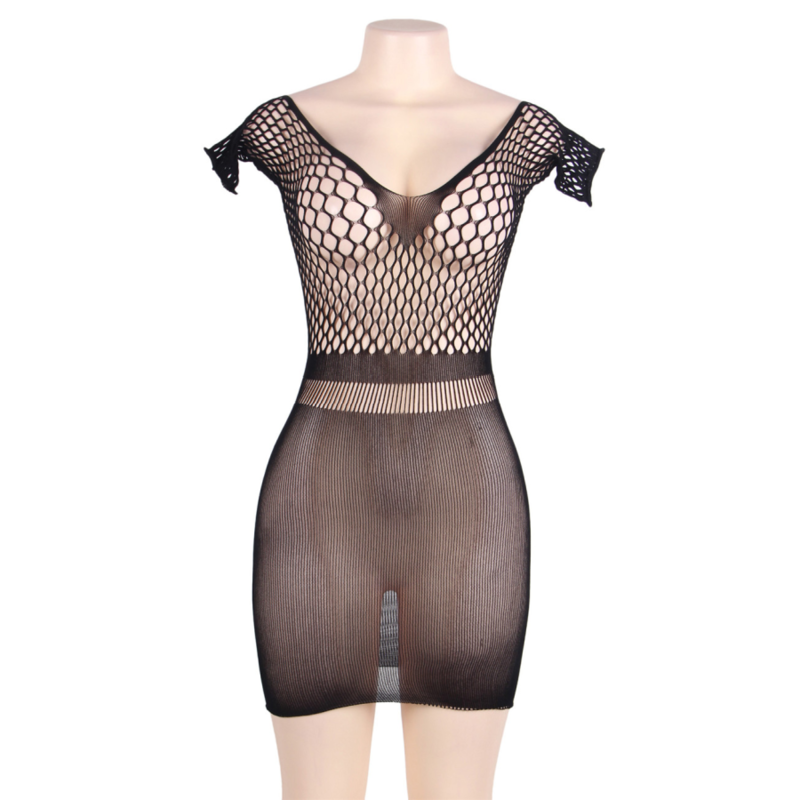 QUEEN LINGERIE - SHORT SLEEVE NETWORK BODY DRESS S/L