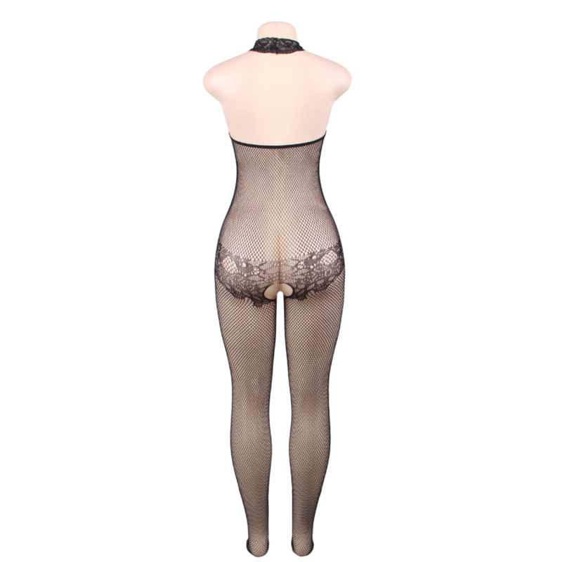 QUEEN LINGERIE - BODYSTOCKING CON APERTURA Y ENCAJE FLORAL S/L