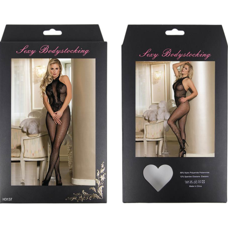 QUEEN LINGERIE - BODYSTOCKING CON APERTURA Y ENCAJE FLORAL S/L