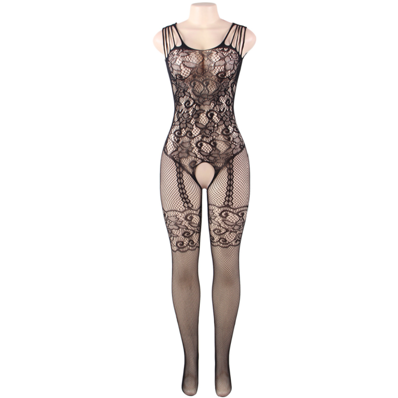 QUEEN LINGERIE - BODYSTOCKING WITH FLOWER OPENING S/L