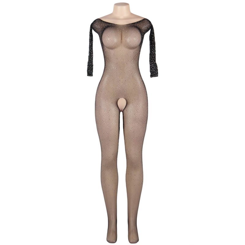 QUEEN LINGERIE - BODYSTOCKING MANCHES LONGUES AVEC DIAMANTS S/L