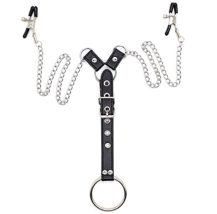 OHMAMA FETISH - NIPPLE CLAMPS WITH CHAINS AND COCK RING