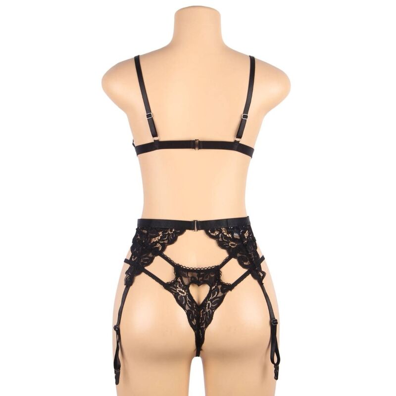 SUBBLIME - THREE PIECE SET BRA + GARTER BELT + THONG S/M