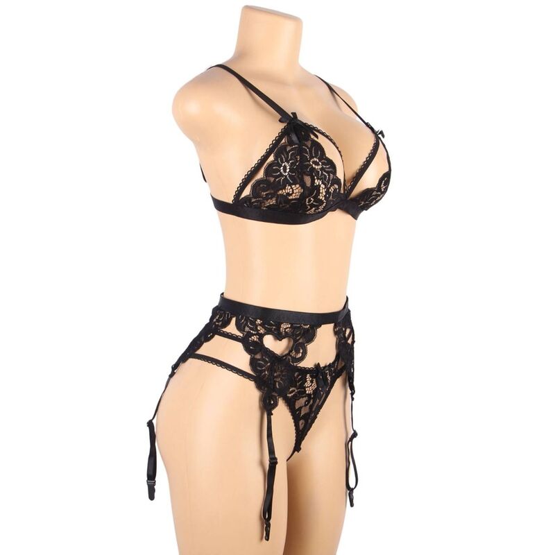 SUBBLIME - THREE PIECE SET BRA + GARTER BELT + THONG S/M