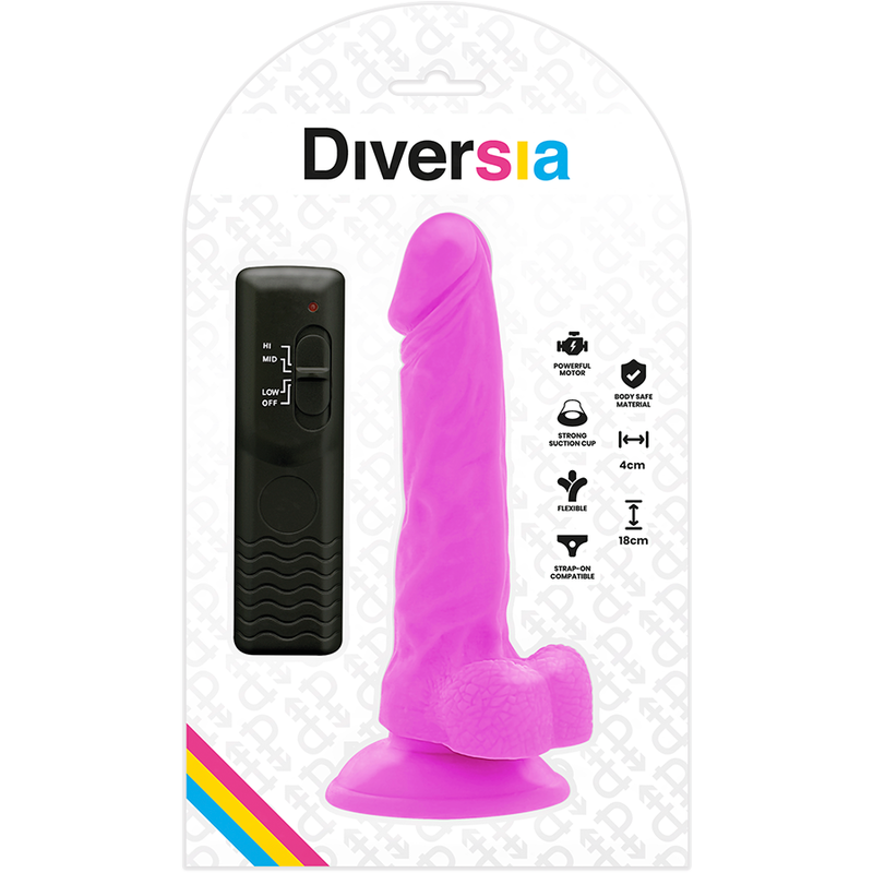 DIVERSIA - FLEXIBLE VIBRATING DILDO PURPLE 18 CM -O- 4 CM