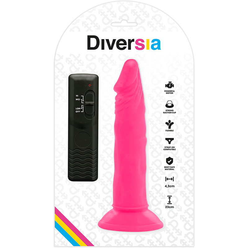 DIVERSIA - SOFT DILDO WITH VIBRATION PINK 23 CM -O- 4.3 CM