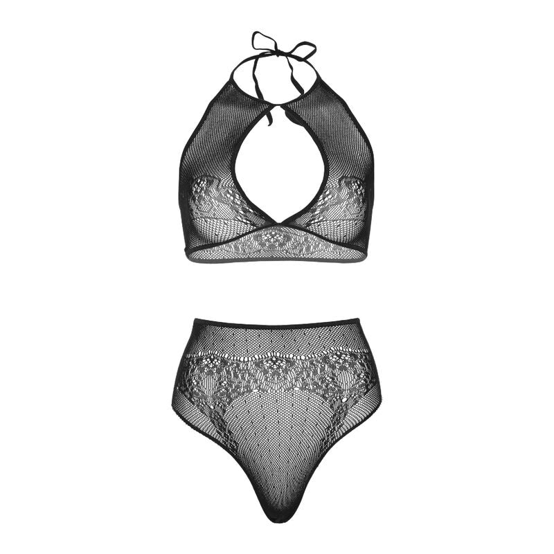 LEG AVENUE - CONJUNTO DE DOS PIEZAS DE TOP CORTO HALTER Y TANGA TALLA ÚNICA