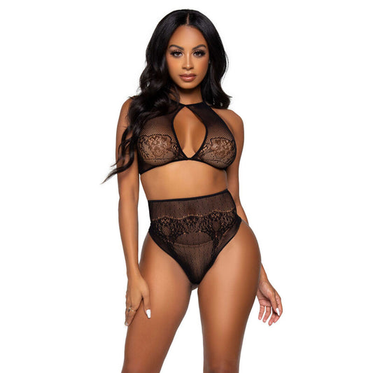 LEG AVENUE - TWO PIECE SET HALTER CROP TOP &amp; THONG PANTY ONE SIZE