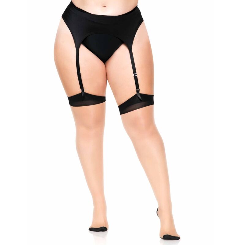 LEG AVENUE - PLUS LYCRA SHEER 2 TONE THIGH HIGH WITH BACK SEAM AND CUBAN HEEL