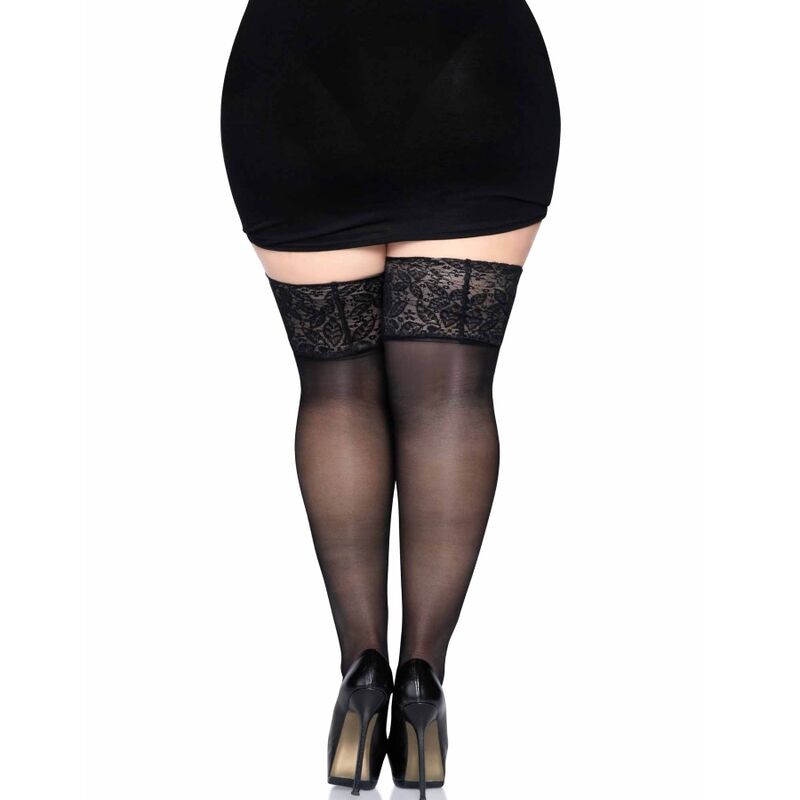 LEG AVENUE - BLACK STOCKINGS WITH WIDE LACE ONE SIZE