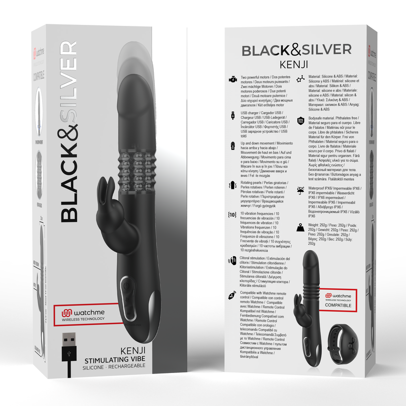 BLACK&amp;SILVER - VIBRADOR ESTIMULADOR KENJI COMPATIBLE CON TECNOLOGÍA INALÁMBRICA WATCHME