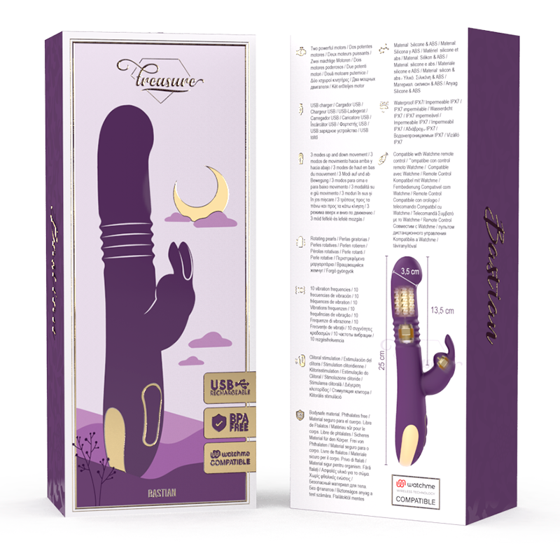 TESORO - CONEJO BASTIAN UP &amp; DOWN, ROTADOR Y VIBRADOR COMPATIBLE CON TECNOLOGÍA INALÁMBRICA WATCHME