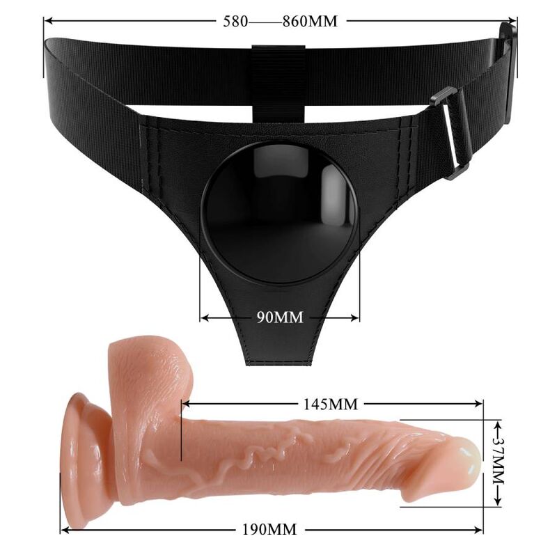 PRETTY LOVE - HARNESS BRIEFS UNIVERSAL HARNESS WITH KEVIN DILDO 19 CM NATURAL