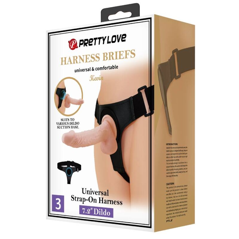 PRETTY LOVE - HARNESS BRIEFS UNIVERSAL HARNESS WITH KEVIN DILDO 19 CM NATURAL