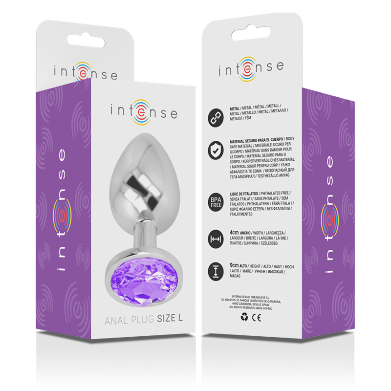 INTENSE - PLUG ANAL DE METAL DE ALUMINIO CON CRISTAL MORADO TALLA L