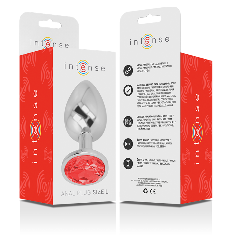 INTENSE - PLUG ANAL DE METAL DE ALUMINIO CON CRISTAL ROJO TALLA L