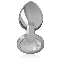 INTENSE - PLUG ANAL DE METAL DE ALUMINIO CON CRISTAL PLATA TAMAÑO M