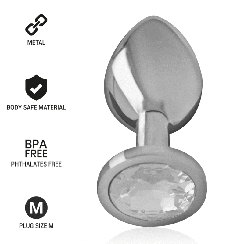 INTENSE - PLUG ANAL DE METAL DE ALUMINIO CON CRISTAL PLATA TAMAÑO M