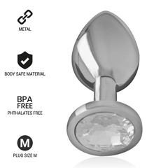 INTENSE - PLUG ANAL DE METAL DE ALUMINIO CON CRISTAL PLATA TAMAÑO M