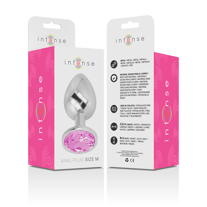 INTENSE - PLUG ANAL DE METAL DE ALUMINIO CON CRISTAL ROSA TALLA M