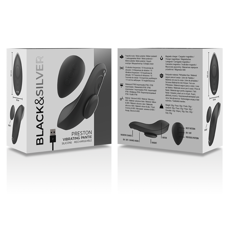 BLACK&amp;SILVER - PANTALÓN SILICONA VIBRADOR RECARGABLE PRESTON NEGRO