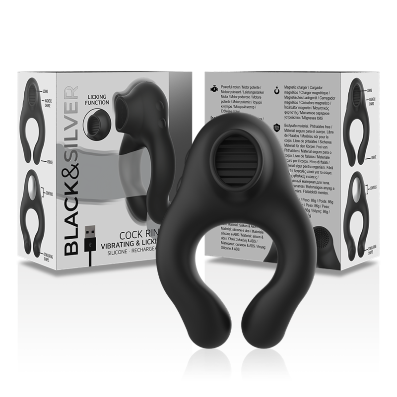 BLACK&SILVER - ANNEAU VIBRATEUR EN SILICONE 3 MOTEURS RECHARGEABLE NOIR