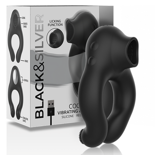 BLACK&SILVER - ANNEAU VIBRATEUR EN SILICONE 3 MOTEURS RECHARGEABLE NOIR