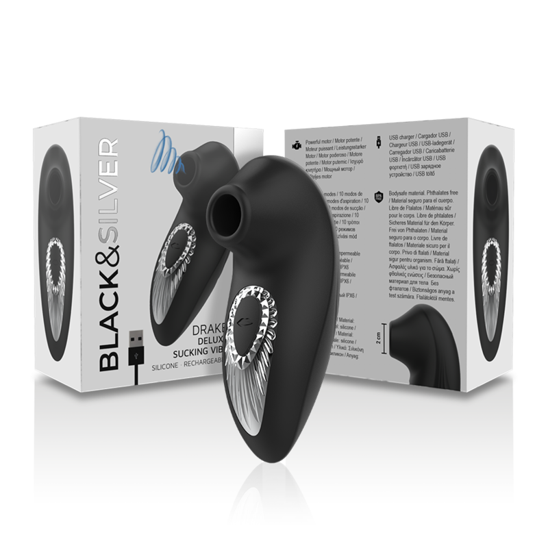 BLACK&amp;SILVER - DRAKE DELUXE VIBRADOR CHUPADORA SILICONA RECARGABLE NEGRO