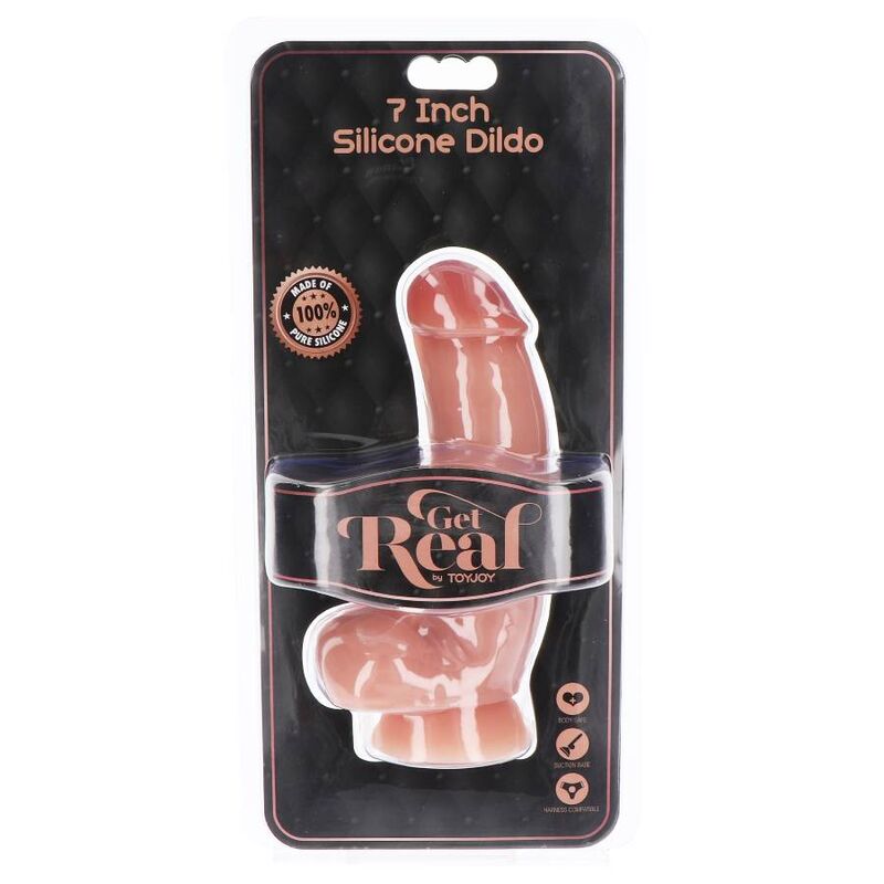 GET REAL - DILDO DE SILICONA DE 18 CM CON BOLAS DE PIEL