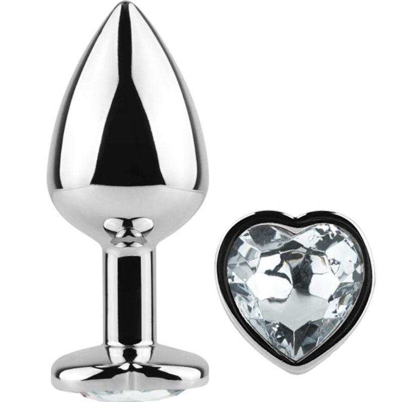 SECRETPLAY - PLUG ANAL DE METAL CORAZÓN DE CRISTAL CLARO TAMAÑO PEQUEÑO 7 CM