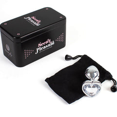 SECRETPLAY - PLUG ANAL DE METAL CORAZÓN DE CRISTAL CLARO TAMAÑO PEQUEÑO 7 CM