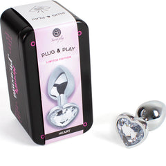 SECRETPLAY - PLUG ANAL DE METAL CORAZÓN DE CRISTAL CLARO TAMAÑO PEQUEÑO 7 CM